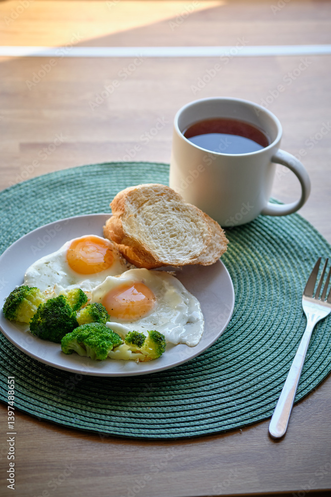 fried egg with broccoli and toast fried egg with broccoli and toast