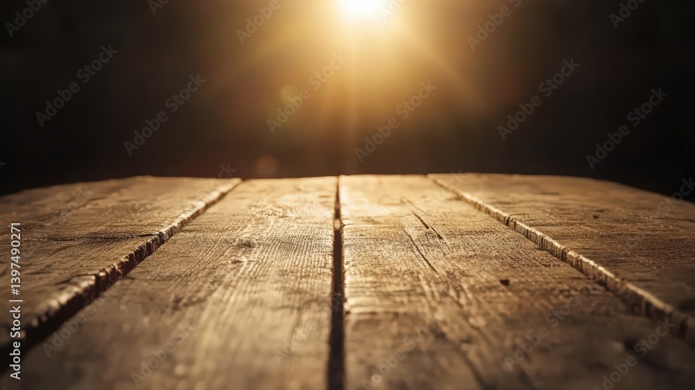 Warm Light on Rustic Wooden Table