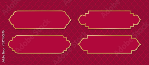 Set of arabic style banners with traditional Islamic frames in gold