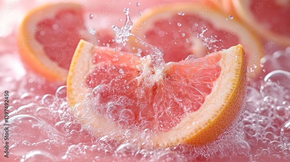 Fototapeta premium Grapefruit Splash: Refreshing Citrus in Sparkling Water