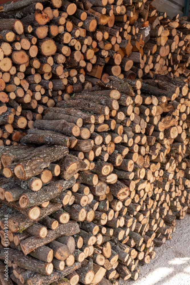 Stack of firewood, natural heating source for winter home