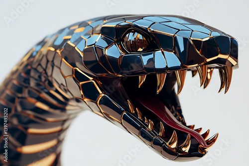 Closeup of a Metallic Snake Head with Gold Accents