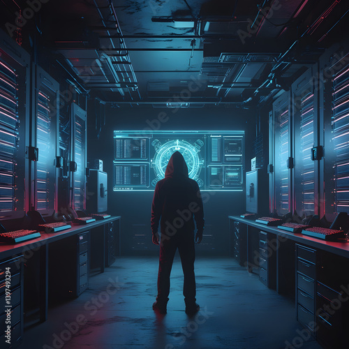 Step into a high-tech hacker workspace designed for cinematic projects, digital content creation, and futuristic design needs. This realistic hacker scene features a dark and moody environment,