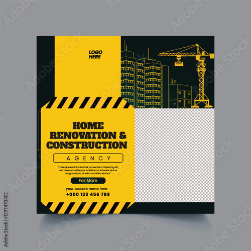 Construction renovation Handyman home repair editable social media post, banner, ad and promotional marketing Construction web banner template