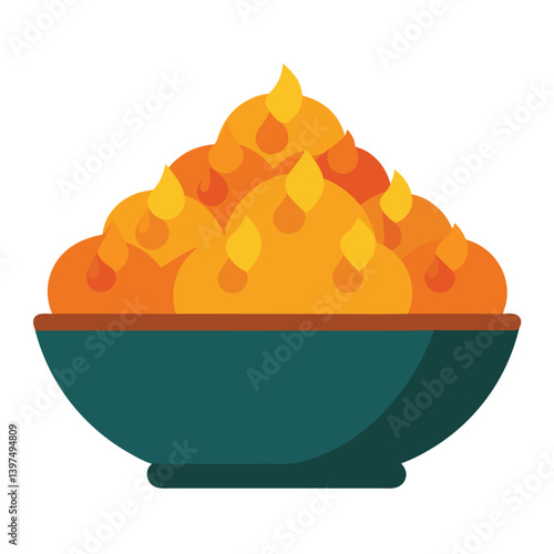 A bowl of biryani with chicken pieces vector design