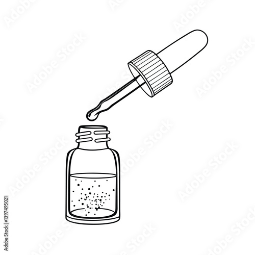 Black And White Doodle Illustration Of Dropper And Bottle With Liquid