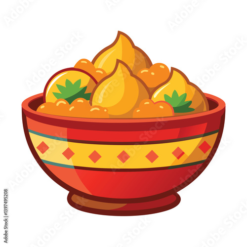 A bowl of biryani with chicken pieces vector design, white background 552288