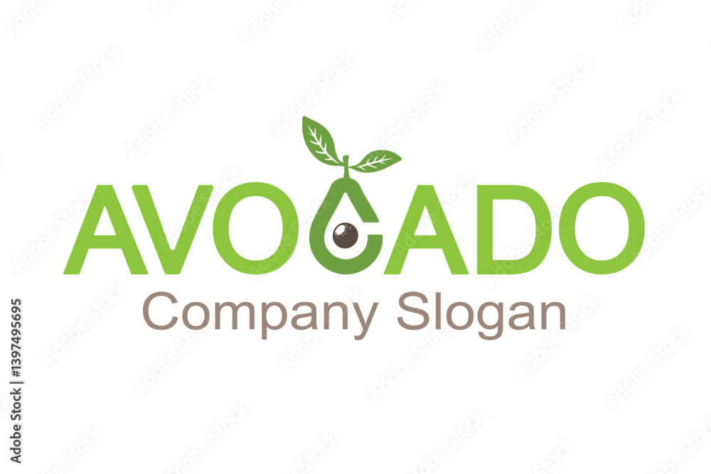Fototapeta premium Creative Avocado Thypography Logo Fruit Vegan Diet Text Vector Symbol Design Illustration