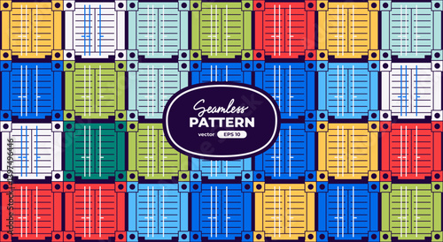 Cargo container set isolated. Box from different sides collection. Freight shipping containers stack. Cartoon design. Flat style vector illustration. Colorful.