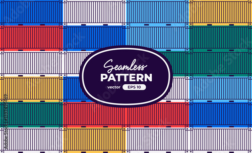 Obraz na płótnie Cargo container set isolated. Box from different sides collection. Freight shipping containers stack. Cartoon design. Flat style vector illustration. Colorful. w salonie