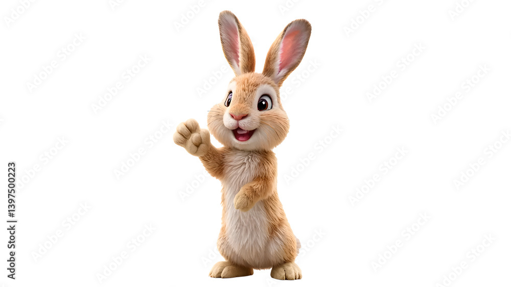 Fototapeta premium Cute rabbit waving isolated on a transparent background for creative projects and illustrations
