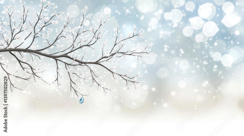 Winter branch with frost and water drop Winter branch with frost and water drop