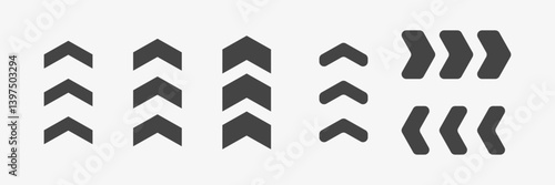 Arrow chevron direction sign. Road signpost symbol. Navigation left, right and up signs. Vector llustration