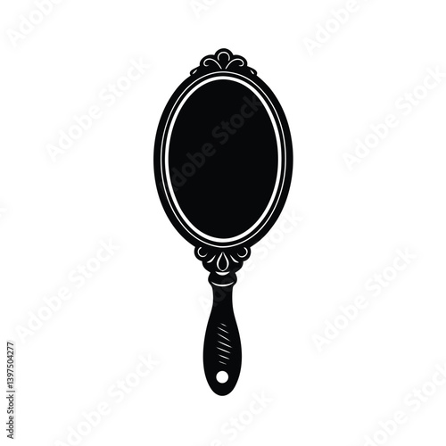 Vintage Hand Mirror Silhouette With Ornate Frame And Detailed Handle