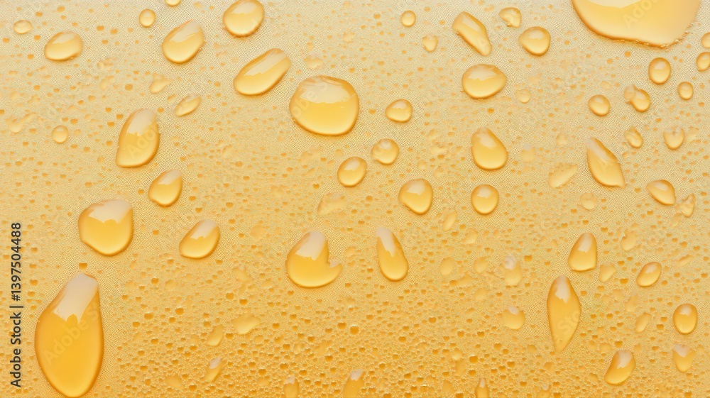 Water Droplets on Shimmering Gold and Light Blue Textured Surface