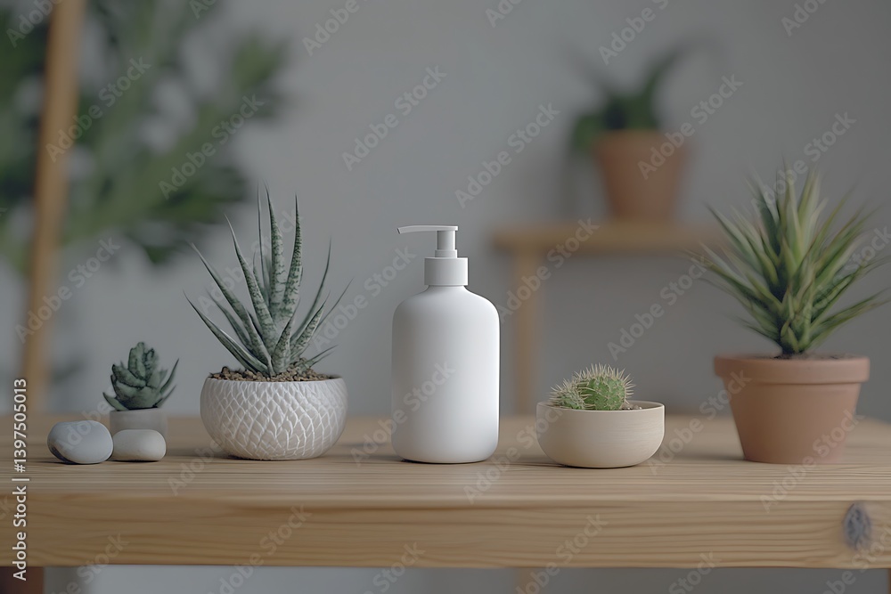 Serene Minimalist Home Decor with Succulents and White Bottle Serene Minimalist Home Decor with Succulents and White Bottle