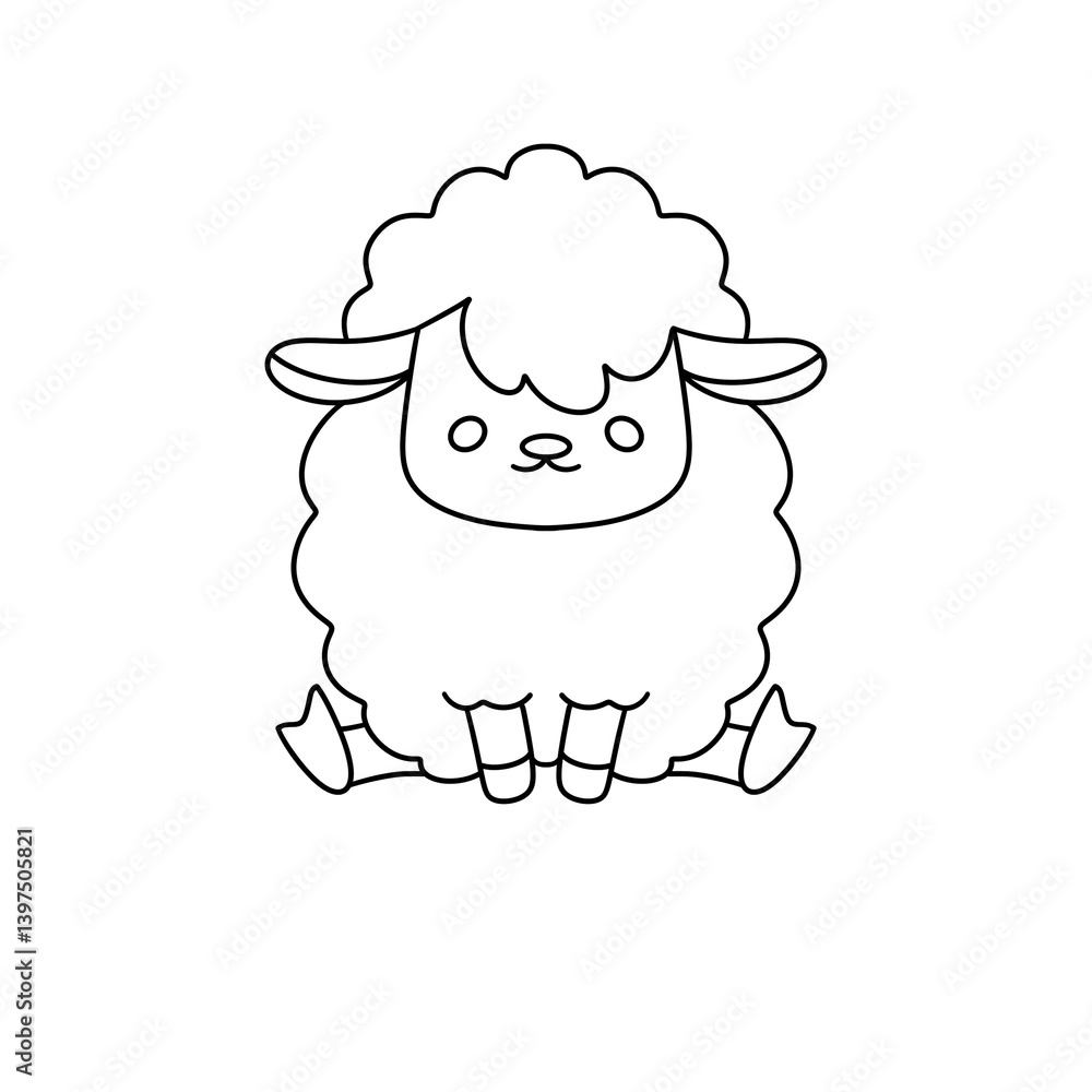 Obraz premium A cute cartoon sheep is sitting on the ground