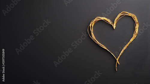 Golden twigs arranged in a heart shape on a dark background symbolizing love and affection, perfect for romantic themes and creative projects, love concept