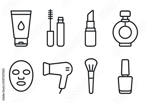 Essential beauty icon set: skincare and makeup clipart collection for digital design