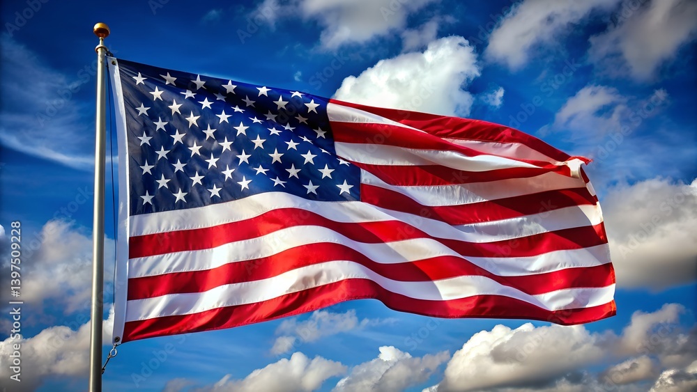 American flag against blue sky American flag against blue sky