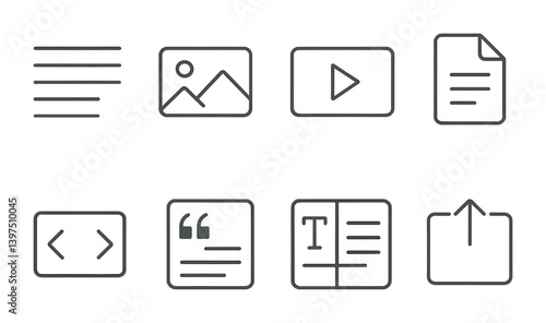Essential multimedia icons set: flat linear style for ui design projects