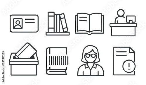 Library and education icons set - linear style collection for academic resources
