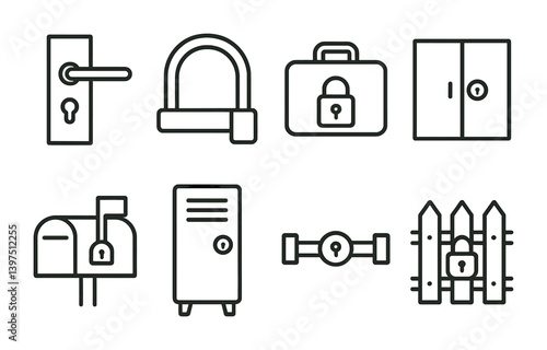 Secure access control: linear icon set for locks and security