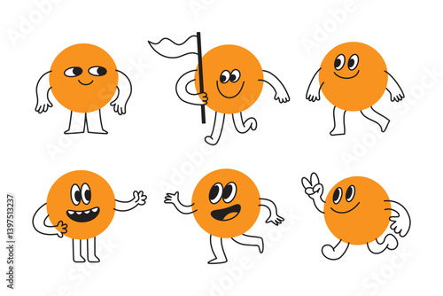 Vector logo design template and graphic elements for advertising, branding, posters and banners, funny cartoon illustrations with smiling character and mascots, abstract stickers and line icons
