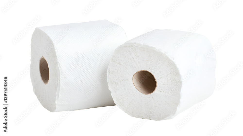 Two rolls of pristine white tissue, isolated against a black backdrop Two rolls of pristine white tissue, isolated against a black backdrop