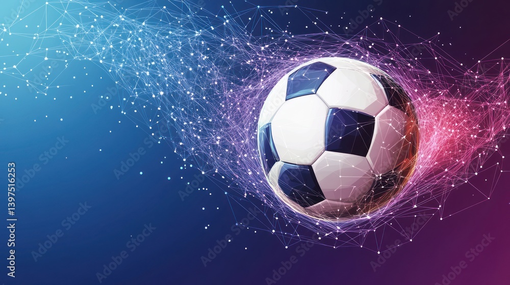 Naklejka premium Soccer ball in motion, digital art, abstract background