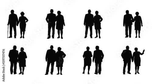 Older couple silhouette set