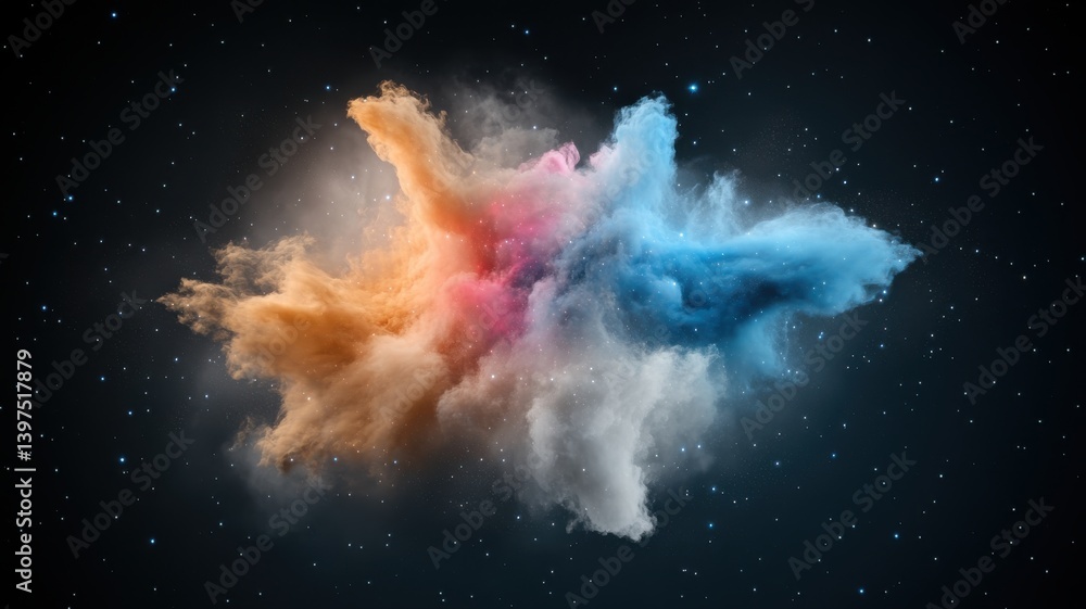 Fototapeta premium Vibrant explosion of colorful smoke against a dark background, creating a mesmerizing abstract visual.