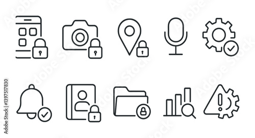 Linear security and privacy icons set for digital applications