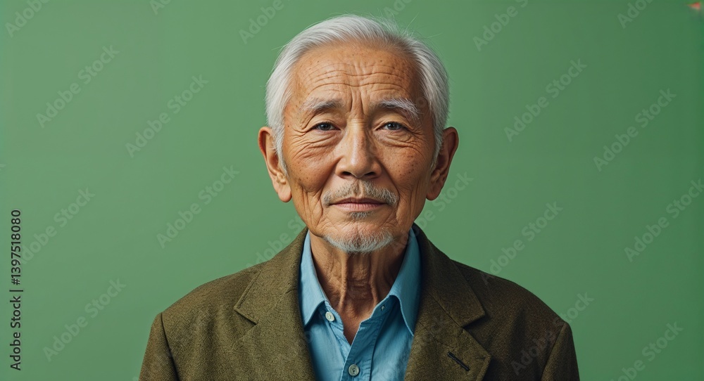 Caucasian elderly man on green plain bright background modern chic fashion pose model portrait portrait banner with copy space ad concept marketing Caucasian elderly man on green plain bright background modern chic fashion pose model portrait portrait banner with copy space ad concept marketing