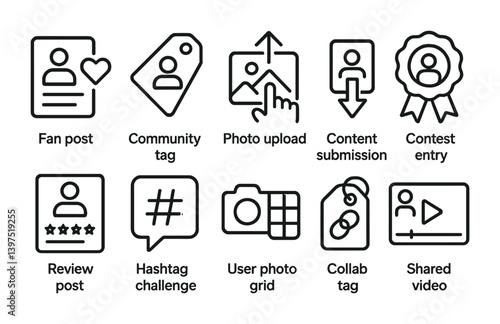 Social media engagement icons set – linear style for digital interaction platforms