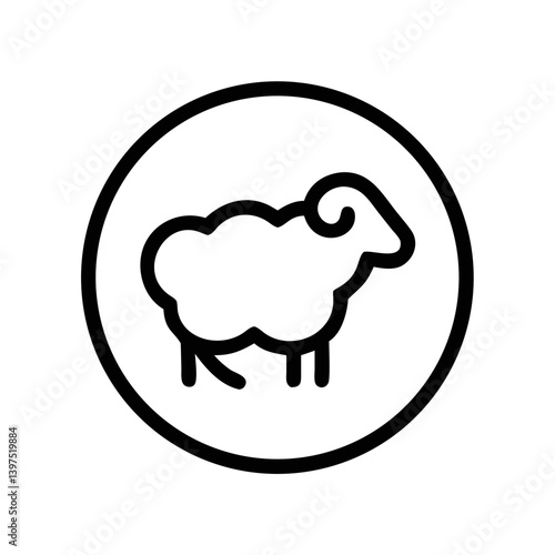A peaceful ram stands serenely within a bold circular frame, a simple yet striking monochrome design.