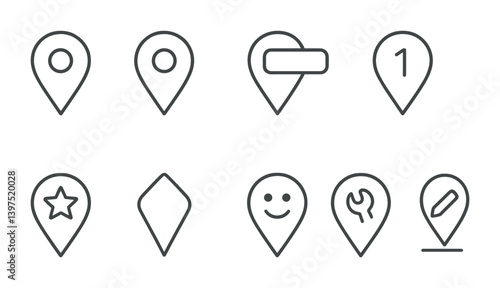 Map pin icons set - linear style for creative design projects and applications