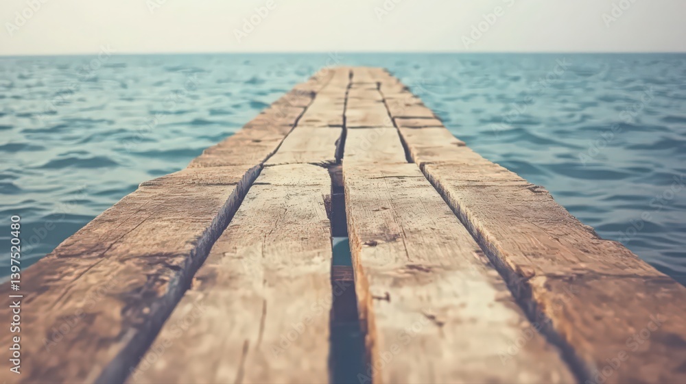 Weathered Wooden Pier Extending into Calm Blue Sea