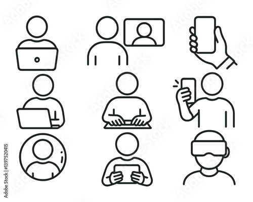 Linear icon set: remote work and communication tools