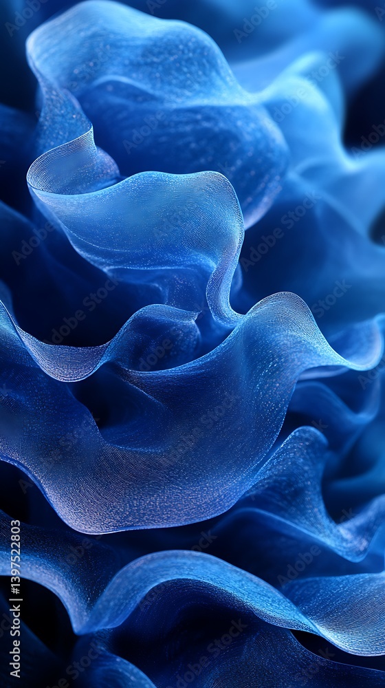 Obraz premium Abstract Blue Fabric Phone Wallpaper Flowing Curves & Delicate Textures for Serene Elegance | 4K Vertical Mobile Background