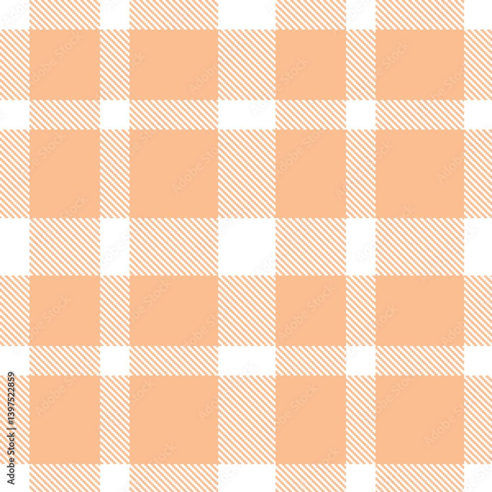 Mellow white Tartan patterns fabric texture. Elegant Deep peach Seamless Tartan