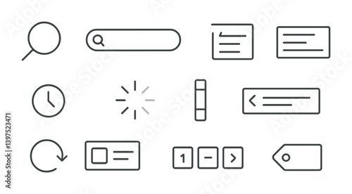Minimalist linear icons set for web and ui design: search, loading, navigation, and more