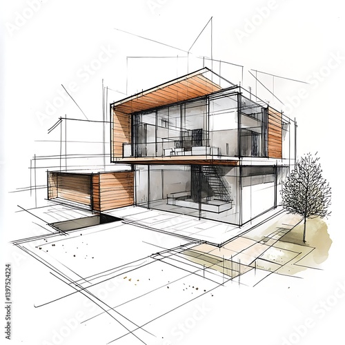 Architecture rendering of home and environment top view high resolution picture