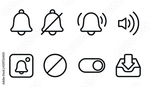 Notification and alert management icons set in linear style