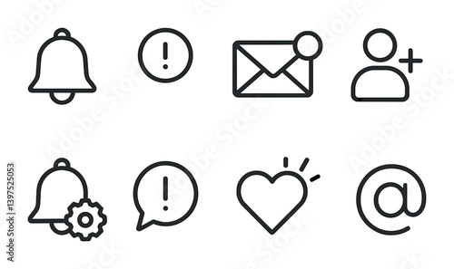 Linear style set of communication and notification icons for modern interfaces
