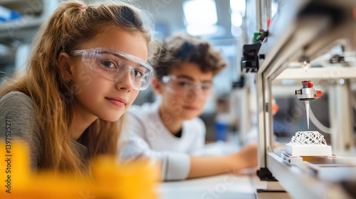 Curious teenagers explore 3D printing innovation in modern lab setting