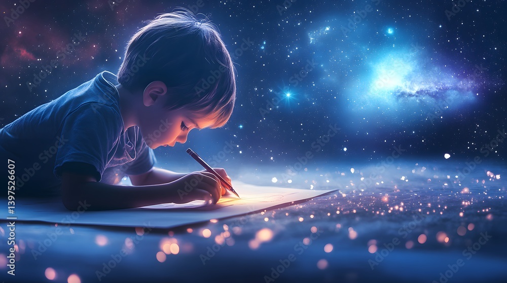 Fototapeta premium A dream-child drawing their vision in the stars