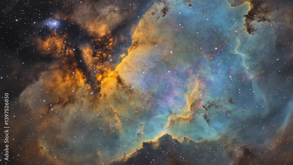 A vast and colorful cosmic nebula in deep space