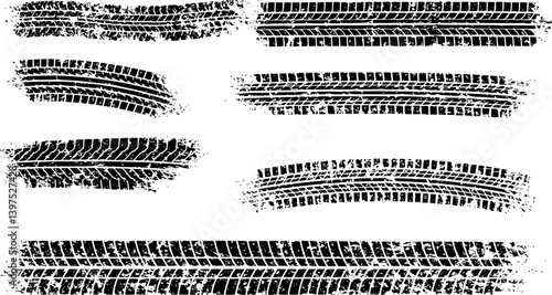 Background with tire wheel marks of cars. Vector illustration
