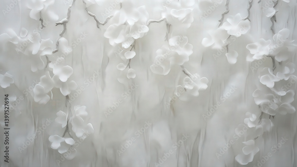 White Abstract Floral Texture with Dripping Effect